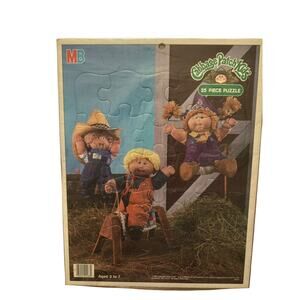 Vintage 1984 Cabbage Patch Kids Farm Farmer Cowboys 25 Piece Tray Puzzle
